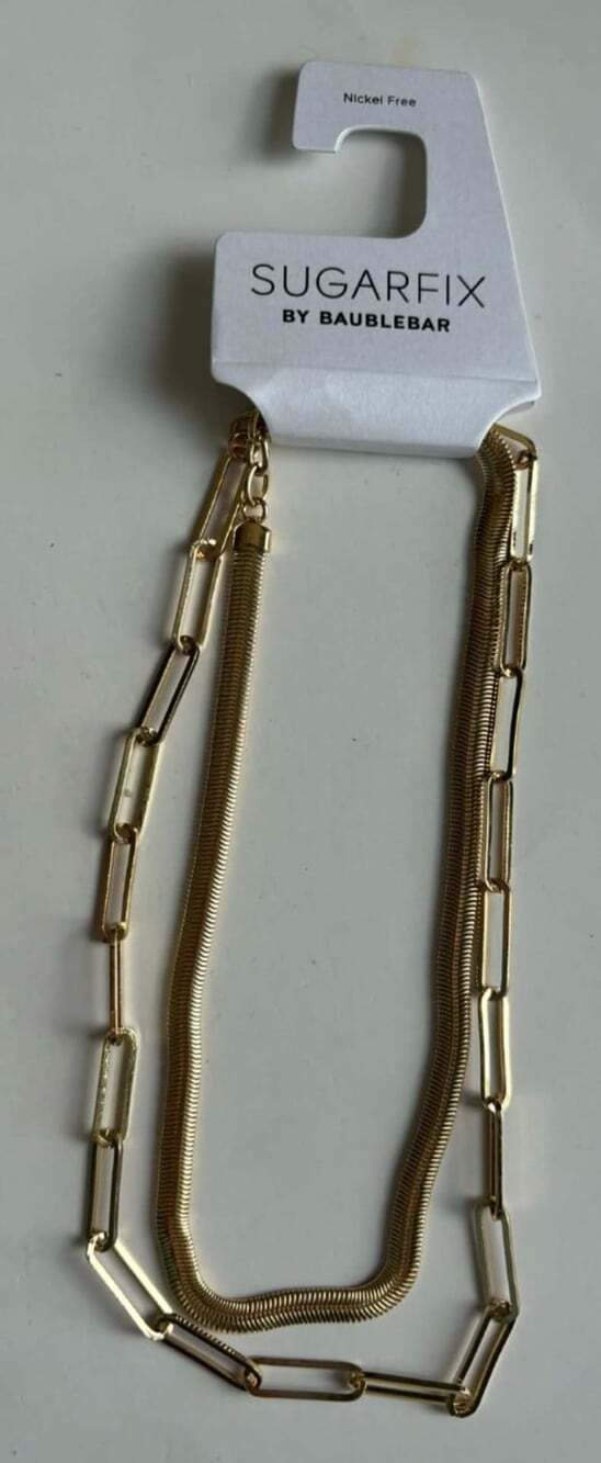 Sugarfix BaubleBar Herringbone Paperclip Chain Necklace Duo Pack Gold Tone